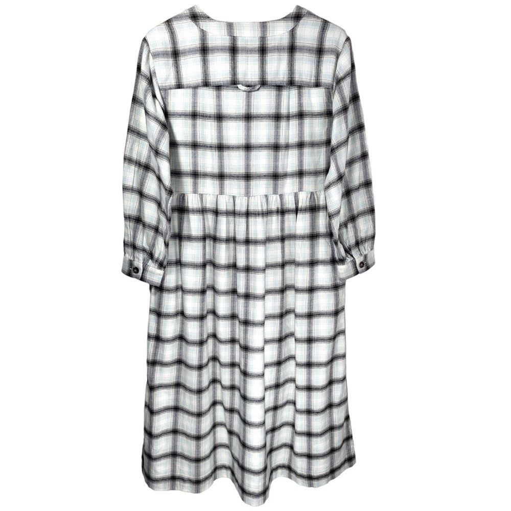 Madewell Cotton Button Up Flannel Plaid Midi Dress in Blue Multicolor - Picture 10 of 15